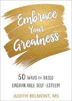 Embrace your greatness is in white cursive letters inside swatches of gold and against a white background