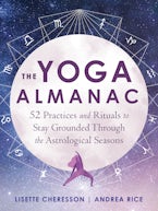 The Yoga Almanac is in front of the moon and surrounded by the stars and astrological signs